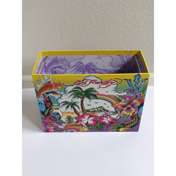 Ed Hardy x Lisa Frank Hanging File Box Tropical Tattoo Art Koi Dragon Rainbow - Picture 3 of 14